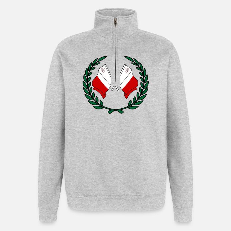 Flaggen Malta im Lorbeerkranz - Quarter-Zip-Sweatshirt - Grau meliert