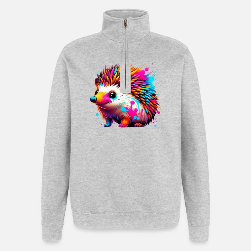 Hérisson - Sweat à zip 1/4 - gris chiné