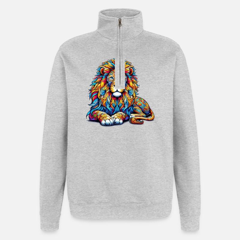 Lion - Sweat à zip 1/4 - gris chiné