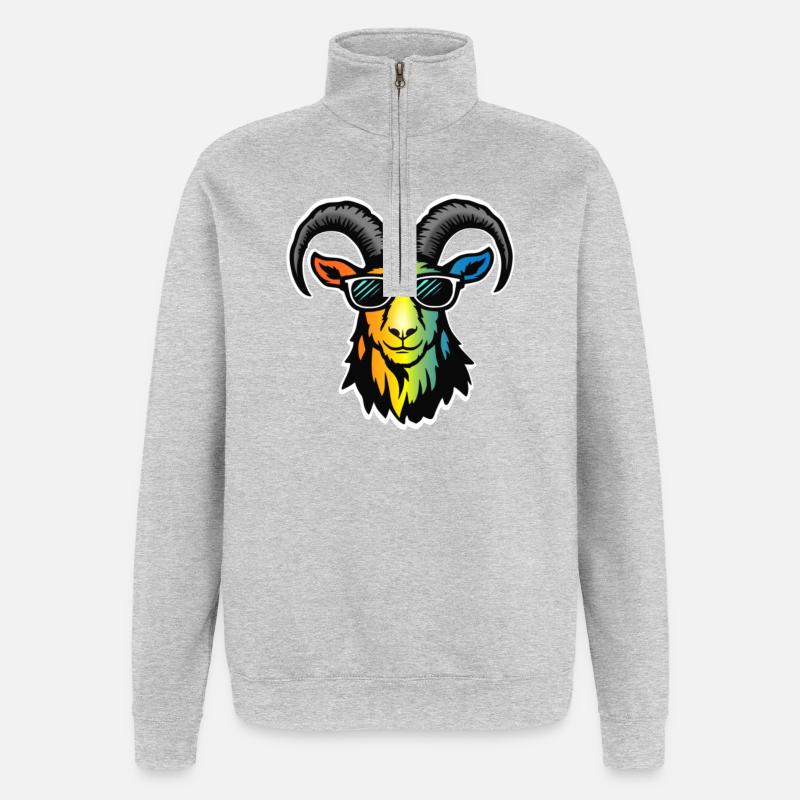 Bergziege mit Sonnenbrille - Quarter-Zip-Sweatshirt - Grau meliert