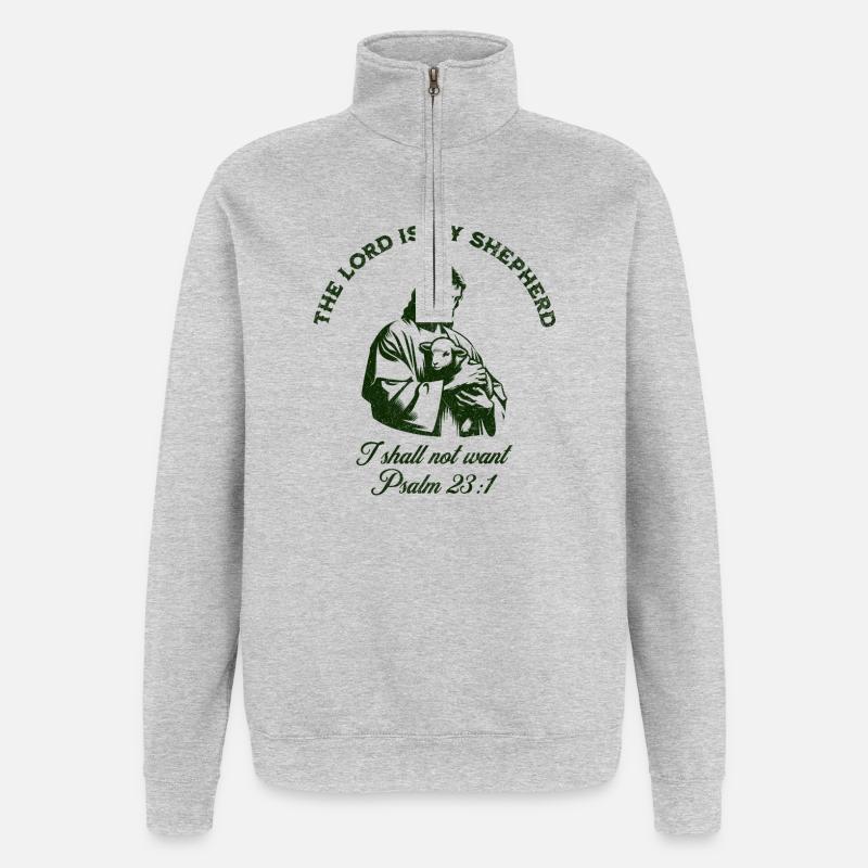 Dicton religieux sur silhouette verte - Sweat à zip 1/4 - gris chiné