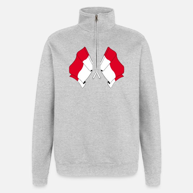 Deux drapeaux indonésiens - Sweat à zip 1/4 - gris chiné