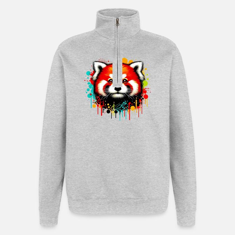 Kleiner Panda - Quarter-Zip-Sweatshirt - Grau meliert