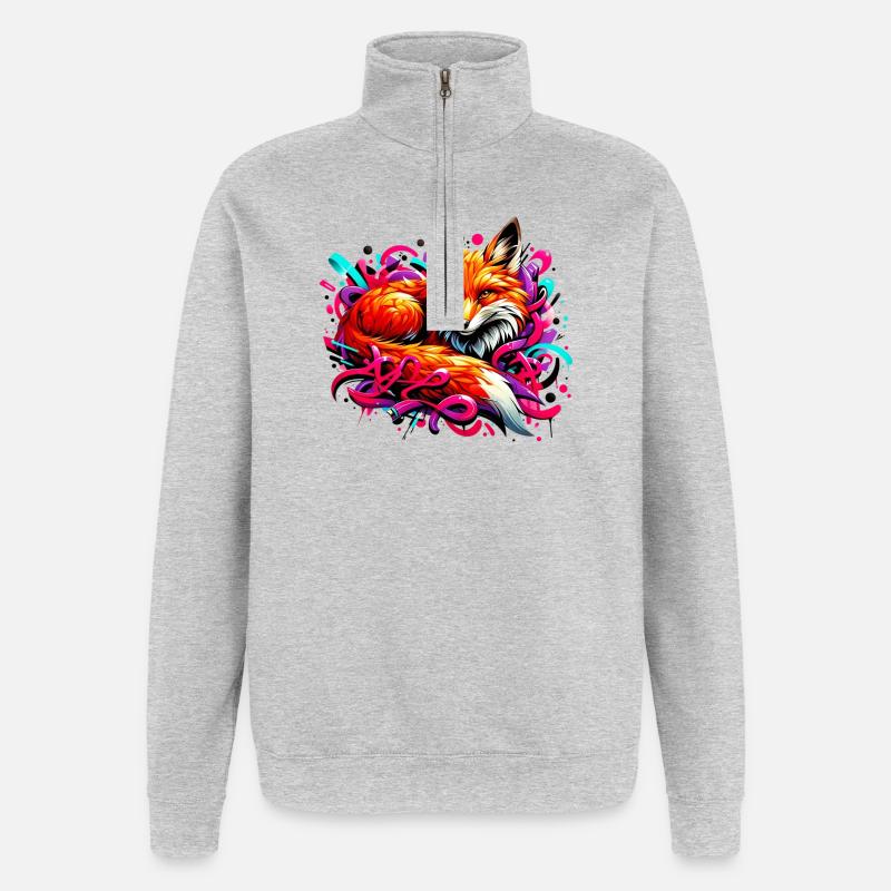 Fuchs - Quarter-Zip-Sweatshirt - Grau meliert