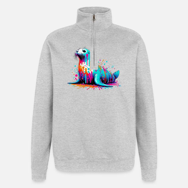 Phoque - Sweat à zip 1/4 - gris chiné