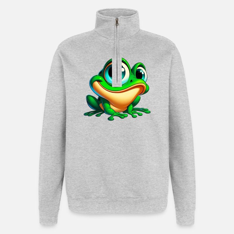 Grenouille - Sweat à zip 1/4 - gris chiné