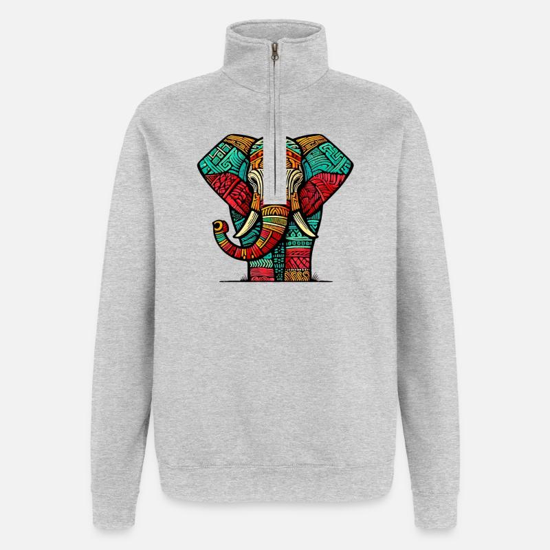 Éléphant - Sweat à zip 1/4 - gris chiné