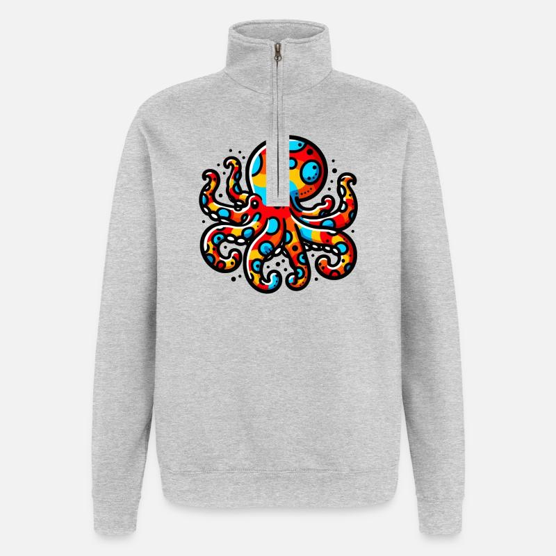 Krake - Quarter-Zip-Sweatshirt - Grau meliert