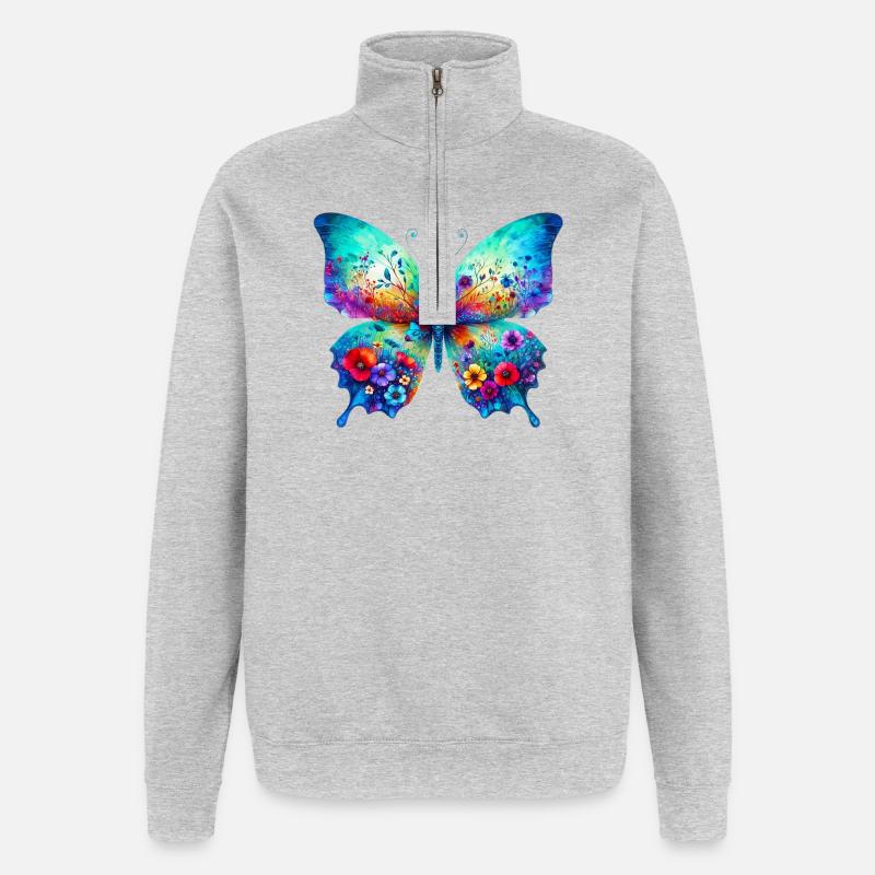 Papillon - Sweat à zip 1/4 - gris chiné