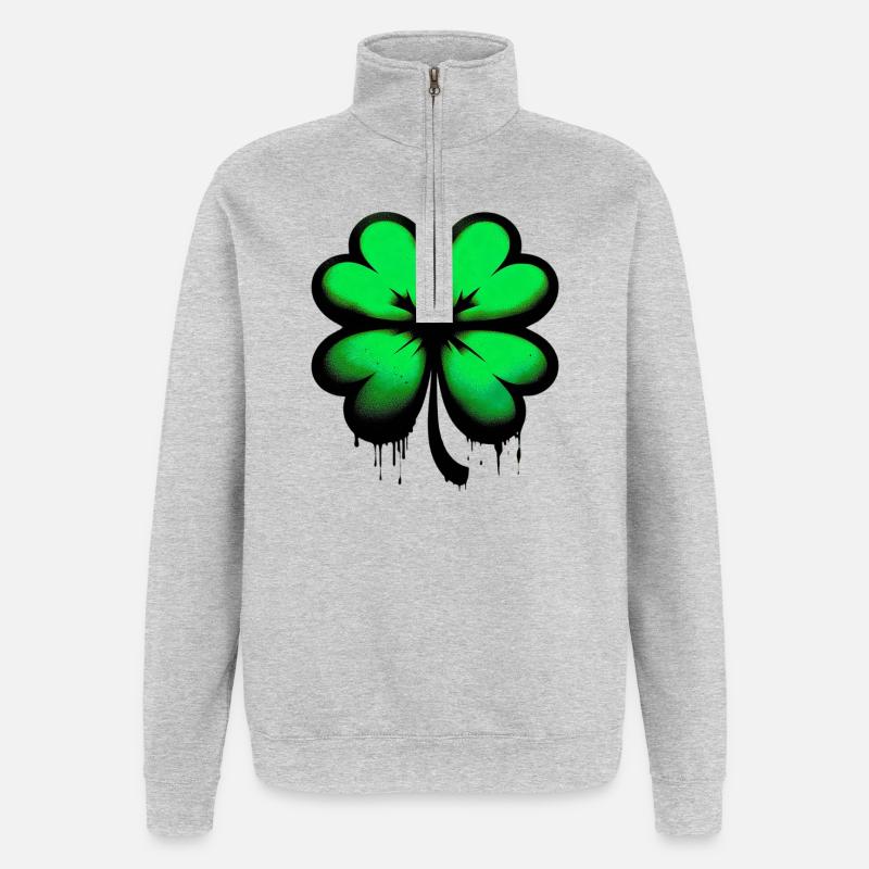 Vierblättriges Kleeblatt - Quarter-Zip-Sweatshirt - Grau meliert
