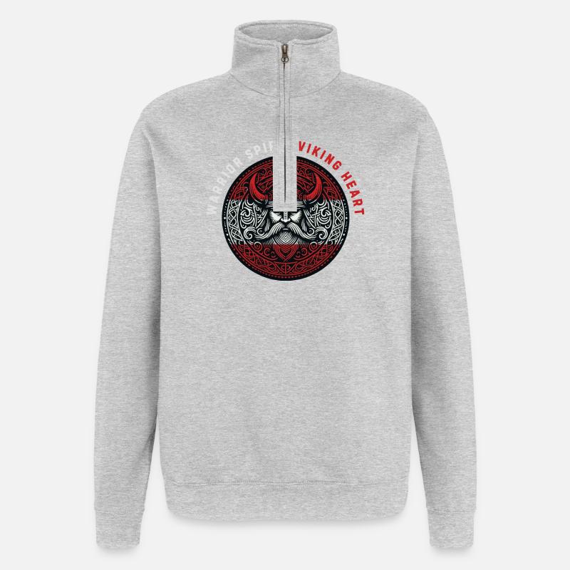 Kriegergeist, Wikingerherz - Quarter-Zip-Sweatshirt - Grau meliert