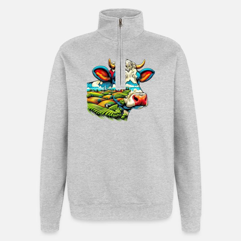Kuh - Quarter-Zip-Sweatshirt - Grau meliert