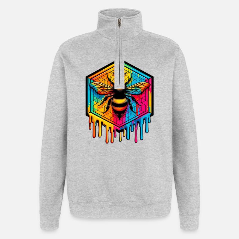 Biene - Quarter-Zip-Sweatshirt - Grau meliert