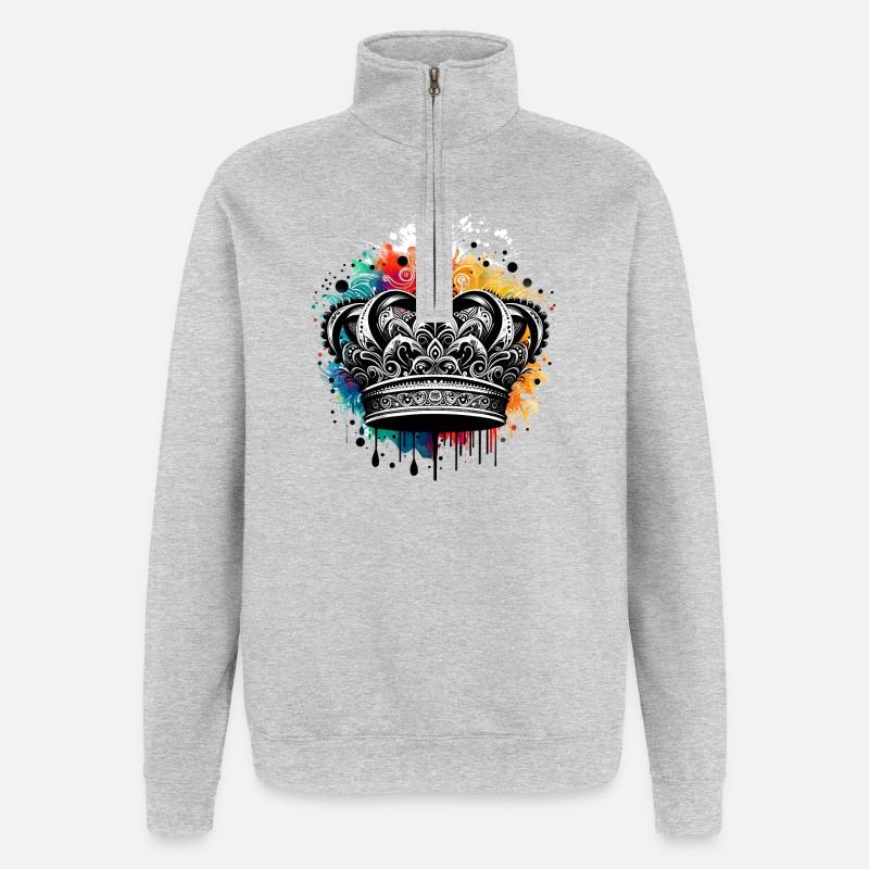 Couronne - Sweat à zip 1/4 - gris chiné