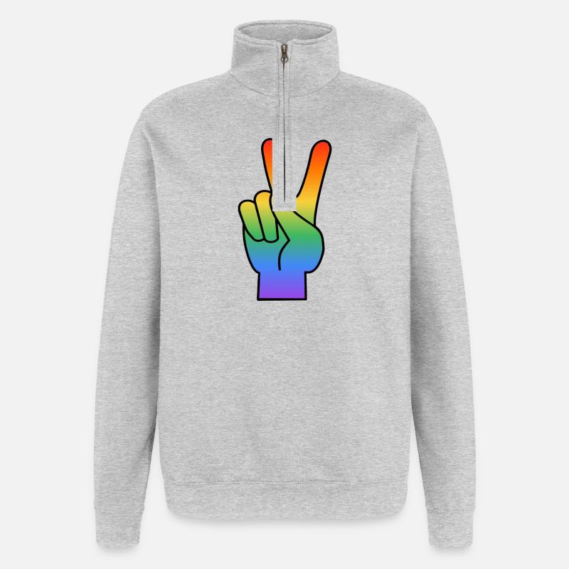 Signe de paix arc-en-ciel - Sweat à zip 1/4 - gris chiné