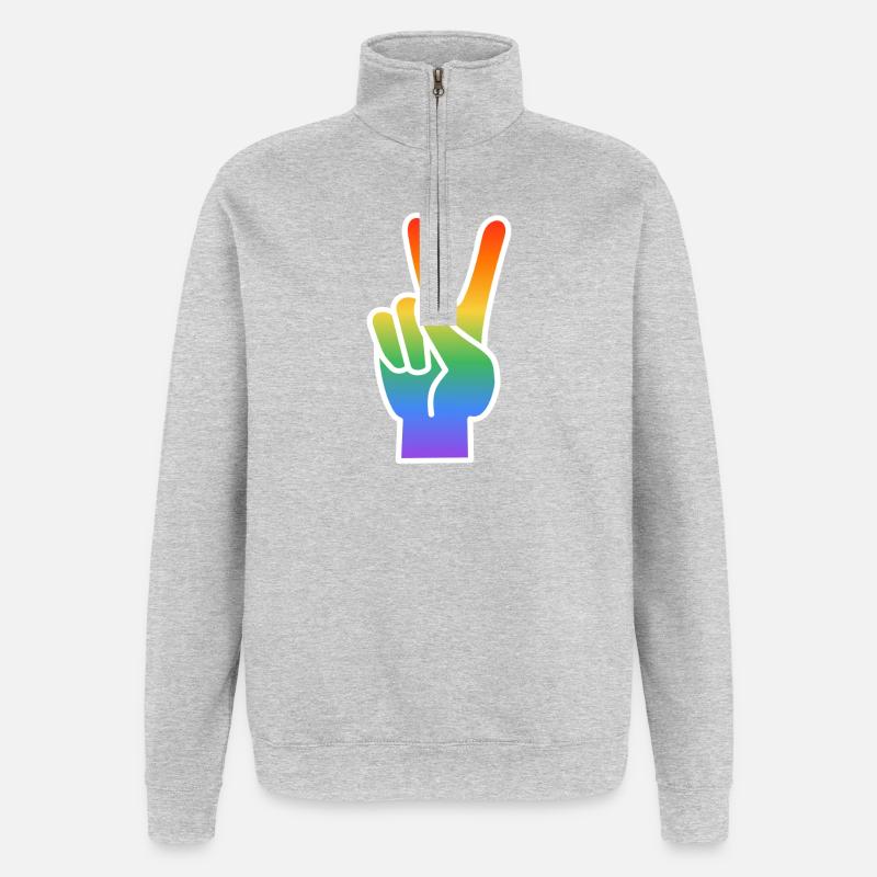 Rainbow Peace Hand Sign - Quarter-Zip Sweatshirt - heather grey