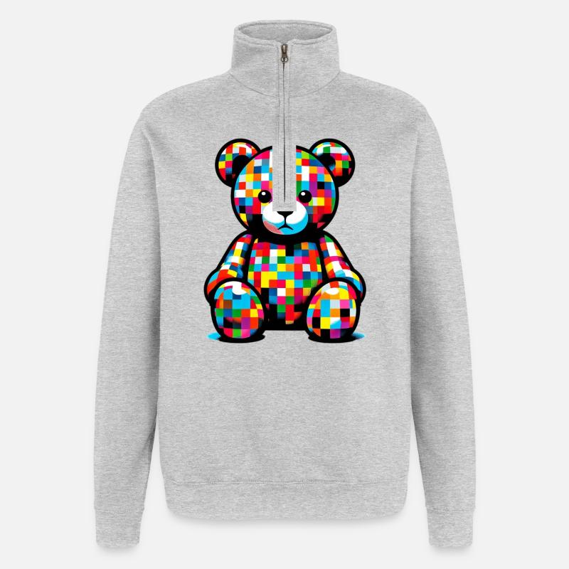 Teddybär - Quarter-Zip-Sweatshirt - Grau meliert