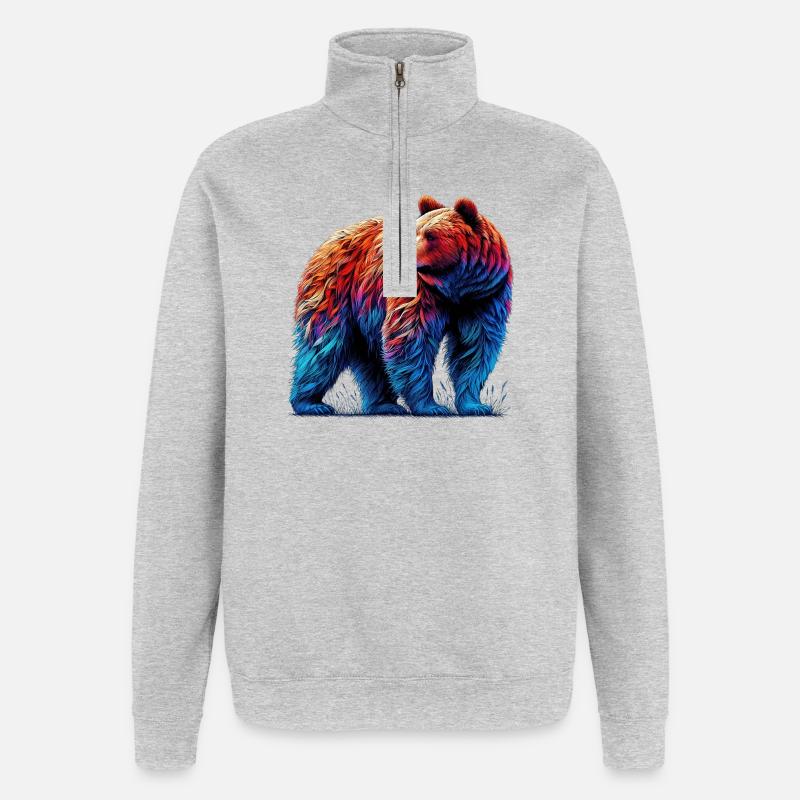 Ours - Sweat à zip 1/4 - gris chiné
