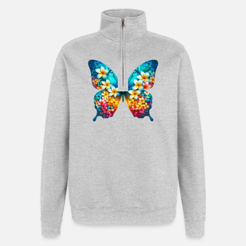 Papillon frangipanier frangipanier - Sweat à zip 1/4 - gris chiné