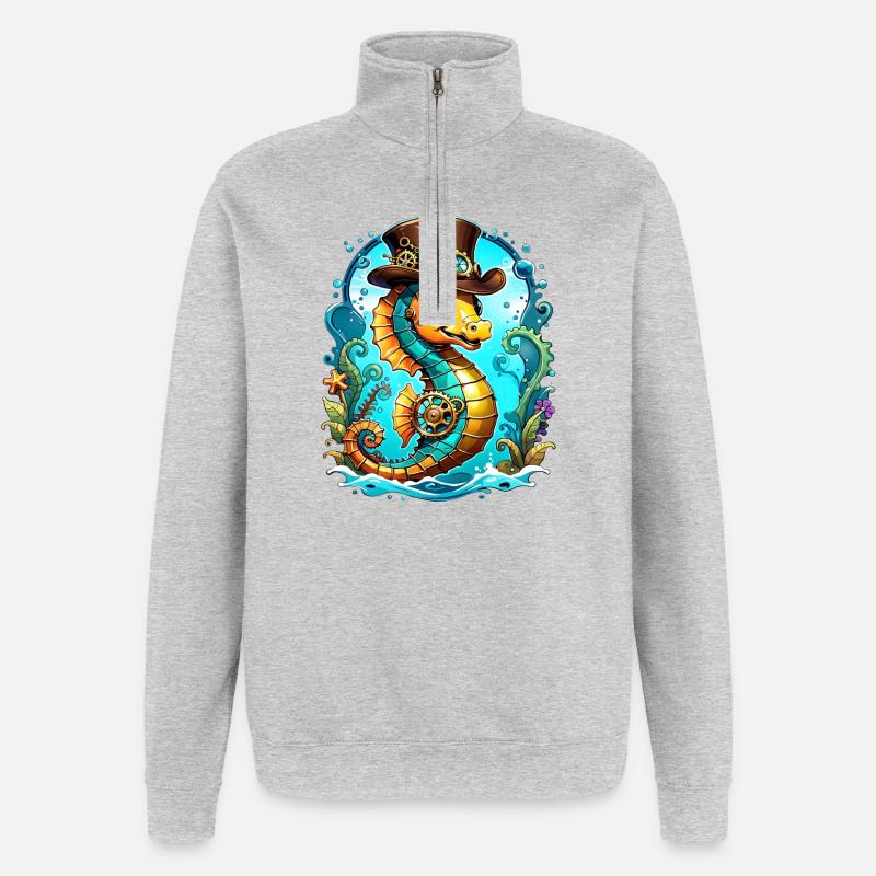 Niedliches Steampunk-Seepferdchen - Quarter-Zip-Sweatshirt - Grau meliert
