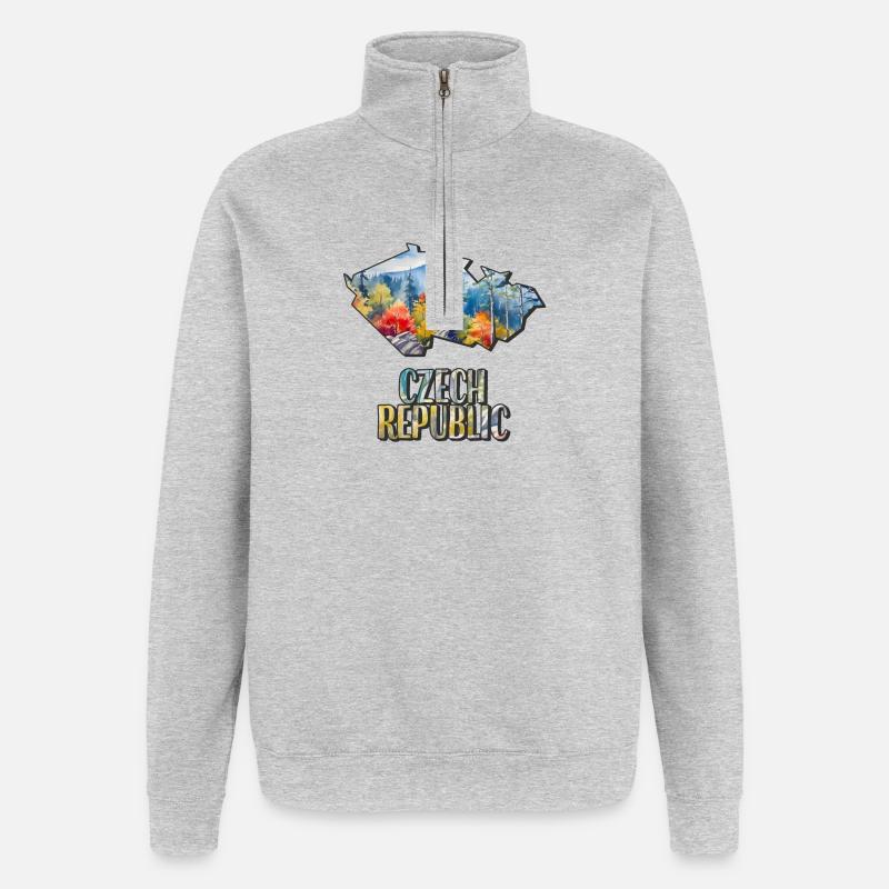 Carte à l’aquarelle République tchèque - Sweat à zip 1/4 - gris chiné