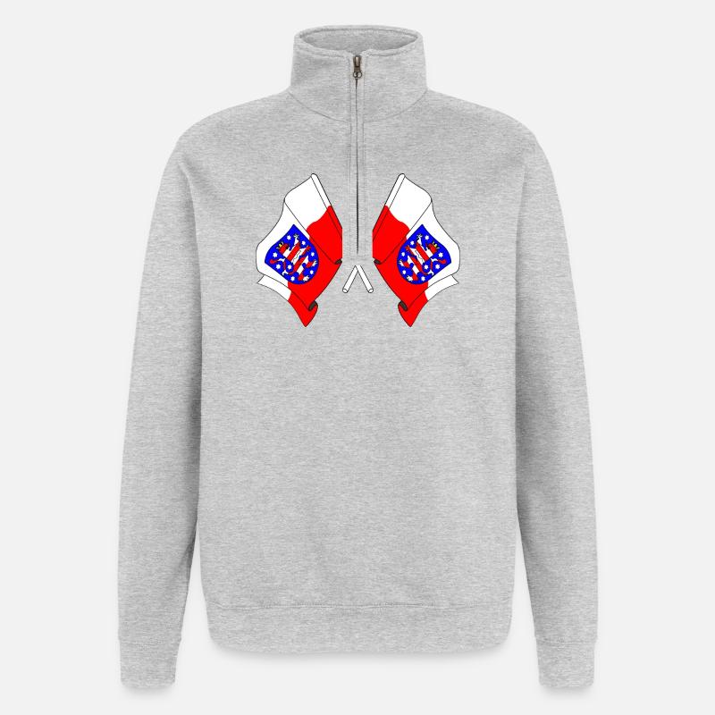 Deux drapeaux traversent la Thuringe - Sweat à zip 1/4 - gris chiné