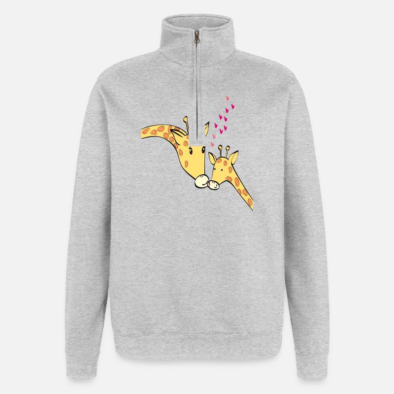 Girafes amoureuses - Sweat à zip 1/4 - gris chiné