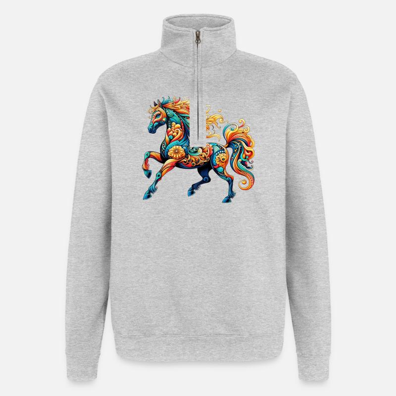 Cheval - Sweat à zip 1/4 - gris chiné