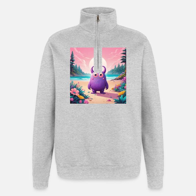 Kleines Monster am Strand - Quarter-Zip-Sweatshirt - Grau meliert