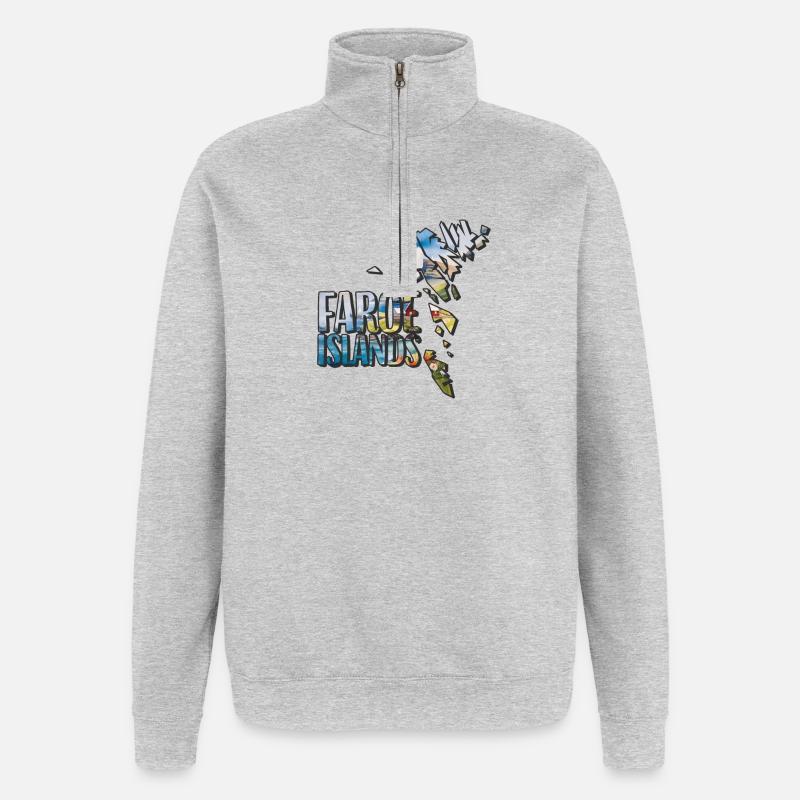 Carte à l’aquarelle Îles Féroé - Sweat à zip 1/4 - gris chiné