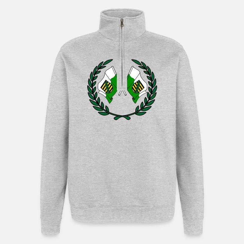 Fahnen Sachsen Lorbeerkranz - Quarter-Zip-Sweatshirt - Grau meliert