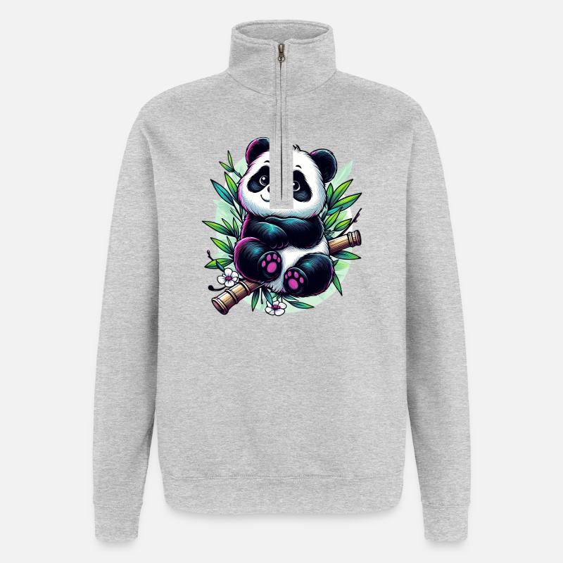 Panda - Quarter-Zip-Sweatshirt - Grau meliert