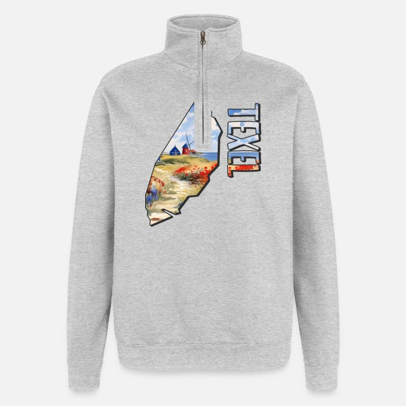 Carte aquarelle de Texel - Sweat à zip 1/4 - gris chiné