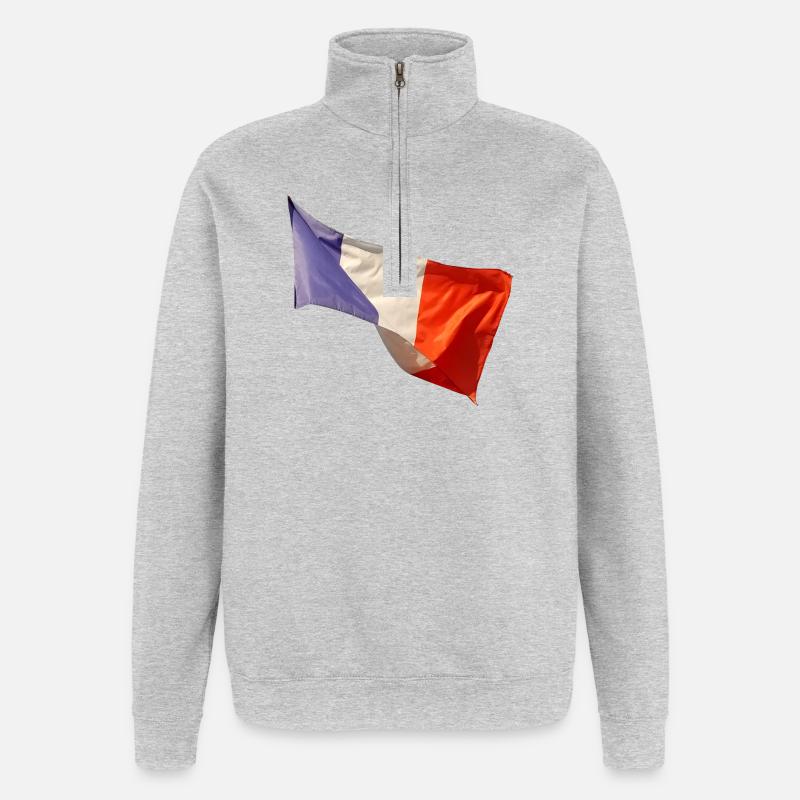 Bleu, blanc, drapeau rouge - Sweat à zip 1/4 - gris chiné