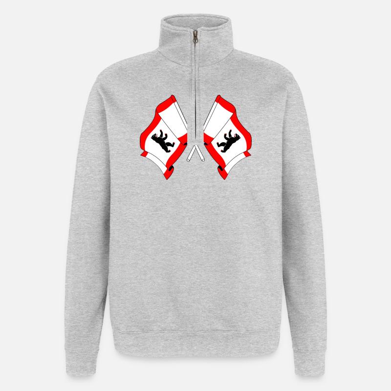 Deux drapeaux Berlin - Sweat à zip 1/4 - gris chiné
