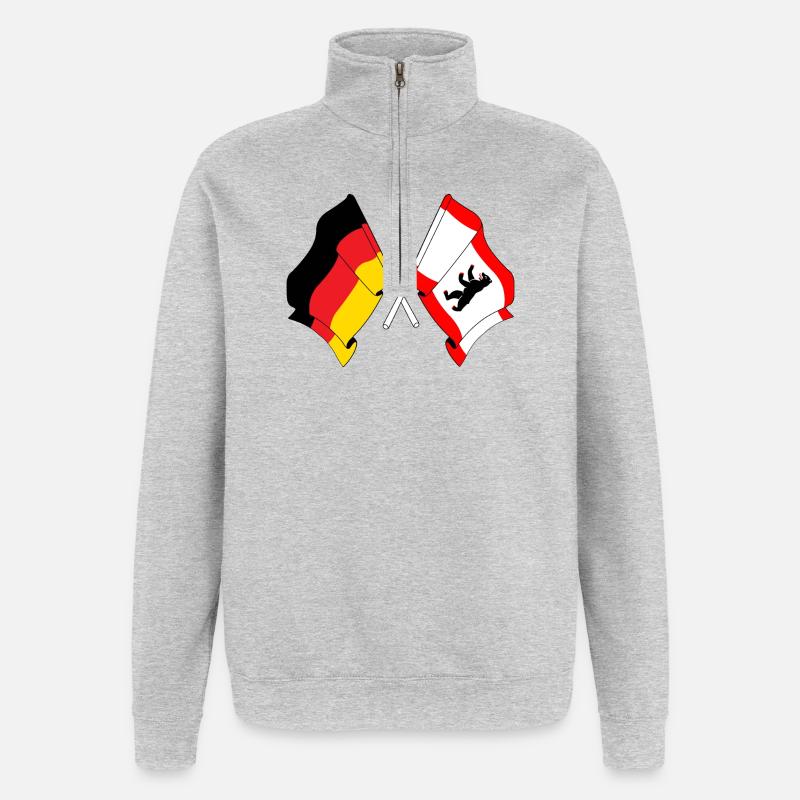 Drapeau Allemagne, Berlin - Sweat à zip 1/4 - gris chiné