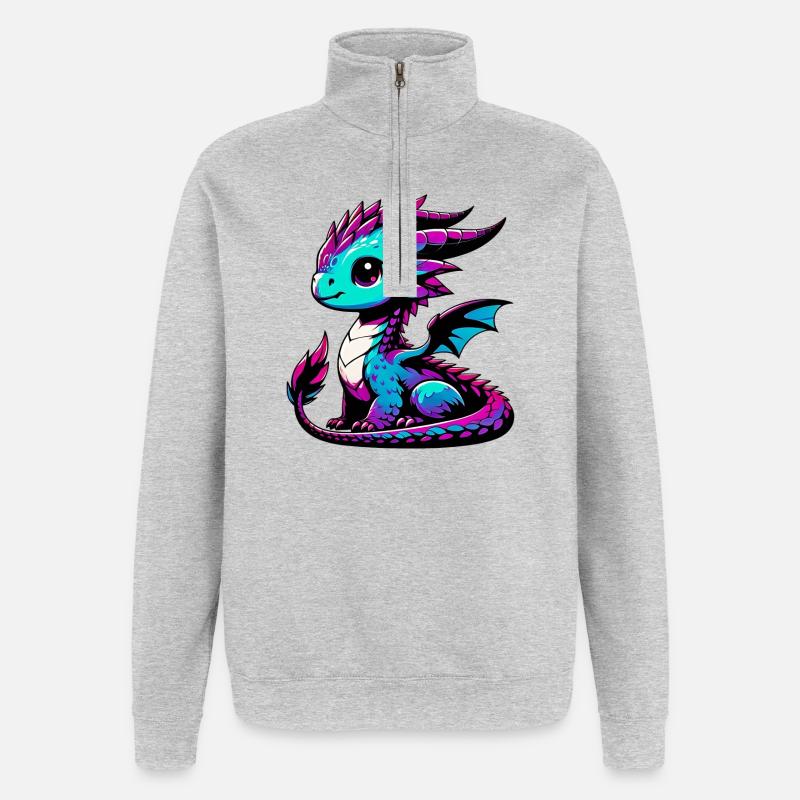 Drache - Quarter-Zip-Sweatshirt - Grau meliert