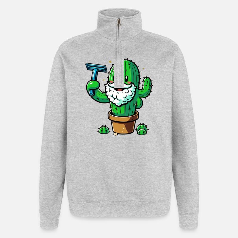 Cactus rasiert sich den Bart - Quarter-Zip-Sweatshirt - Grau meliert