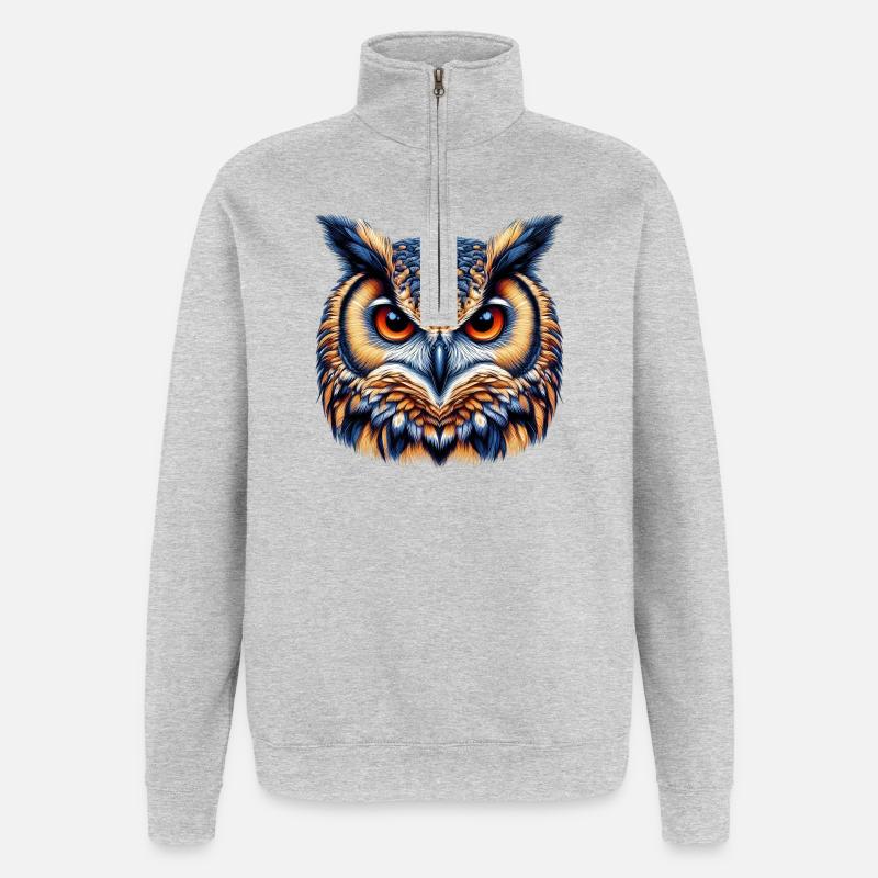 Eule - Quarter-Zip-Sweatshirt - Grau meliert