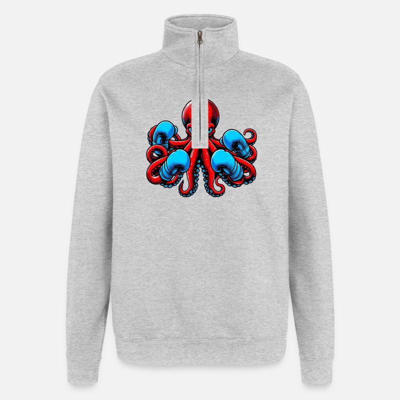 Pieuvre - Sweat à zip 1/4 - gris chiné