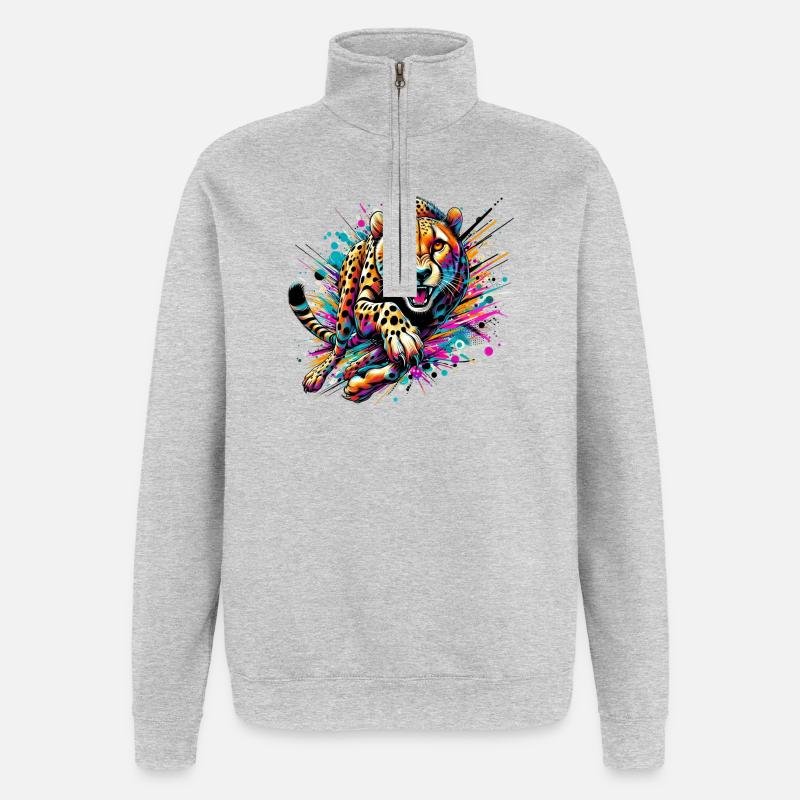 Guépard - Sweat à zip 1/4 - gris chiné