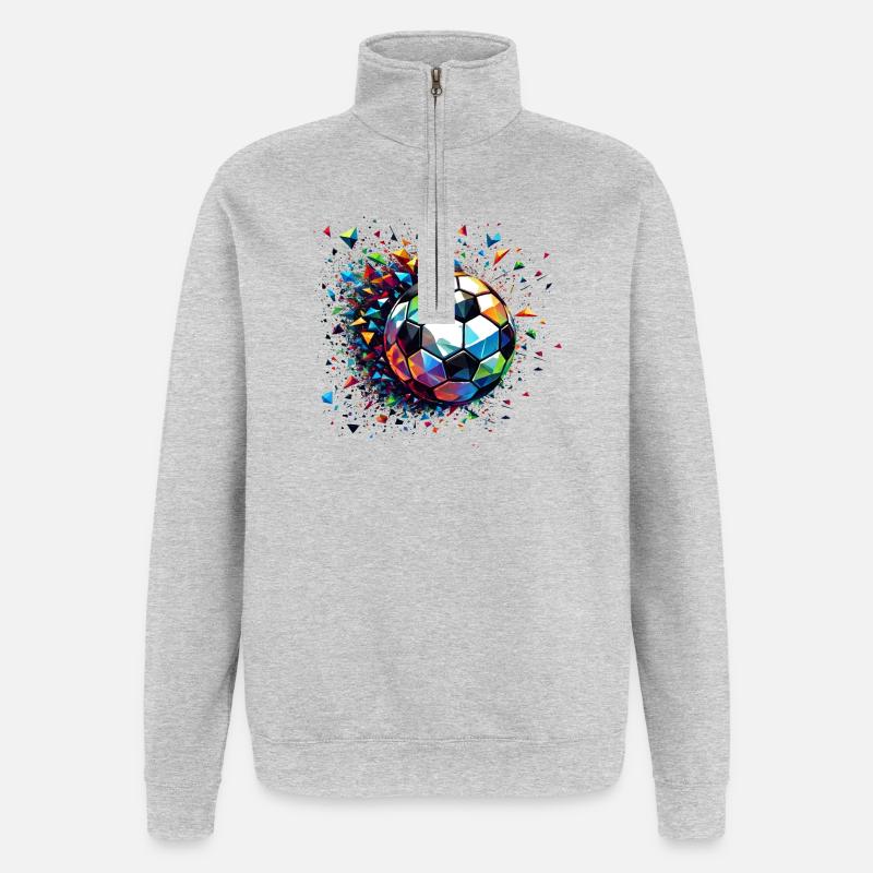 Bunt dynamisches Fußball Motiv mit Lichtreflexe - Quarter-Zip-Sweatshirt - Grau meliert