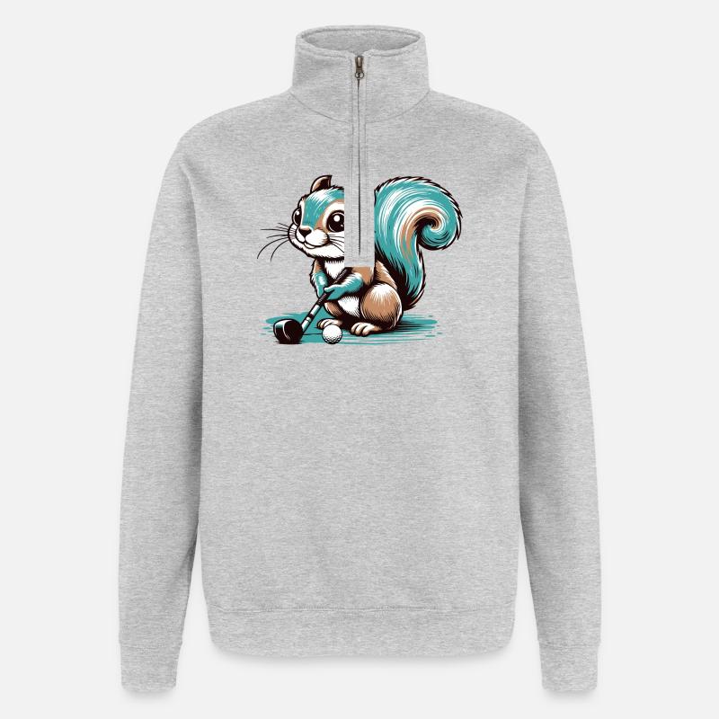 Cute cartoon squirrel playing golf - Quarter-Zip Sweatshirt - heather grey