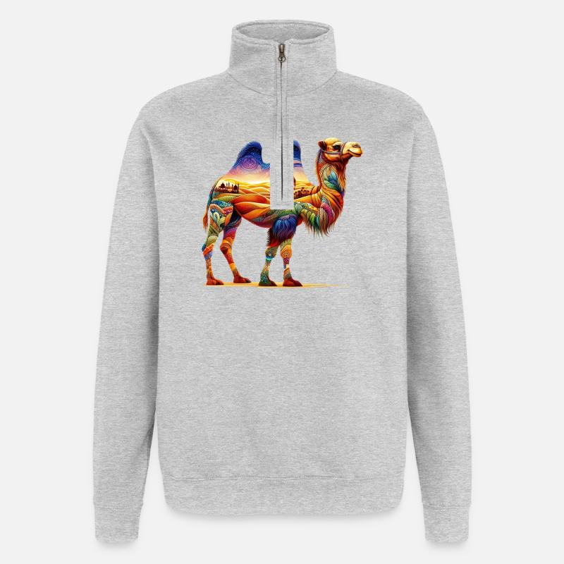 Kamel - Quarter-Zip-Sweatshirt - Grau meliert