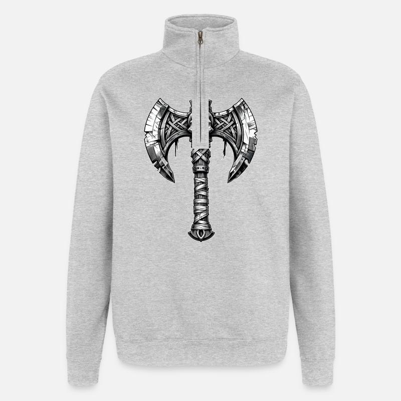 Axe throwing axe skull design - Quarter-Zip Sweatshirt - heather grey
