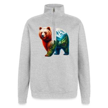 Ours - Sweat à zip 1/4 - gris chiné - Devant - AI Model Female 172 light (172cm) & AI Model Male 178 dark (178cm)