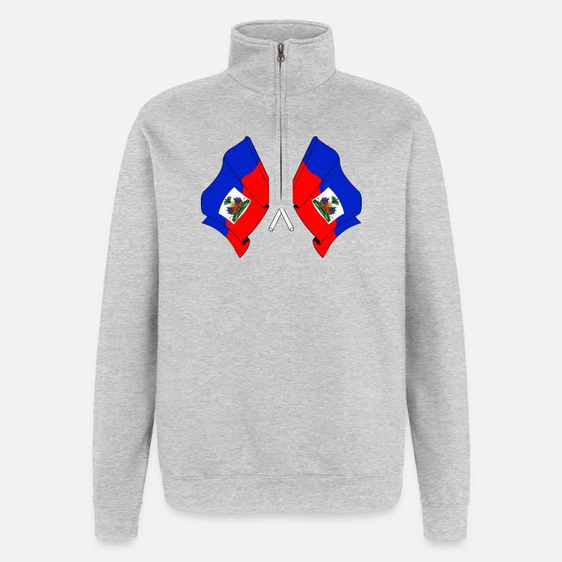 Deux drapeaux d’Haïti - Sweat à zip 1/4 - gris chiné