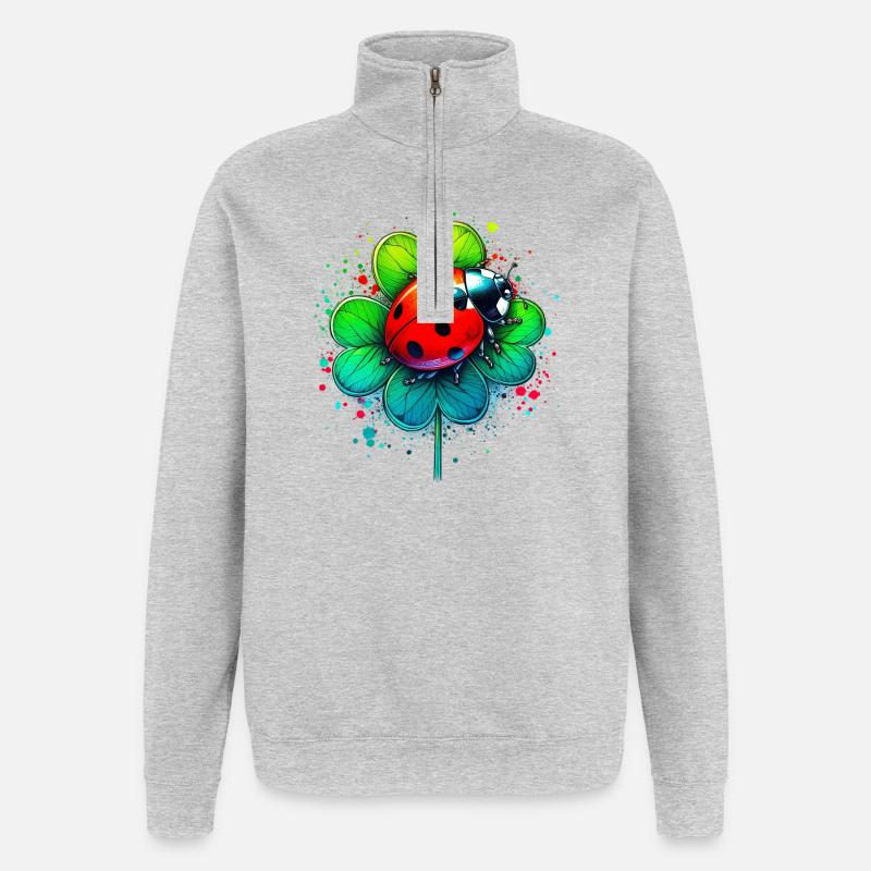 Ladybug on a four-leaf clover - Quarter-Zip Sweatshirt - heather grey