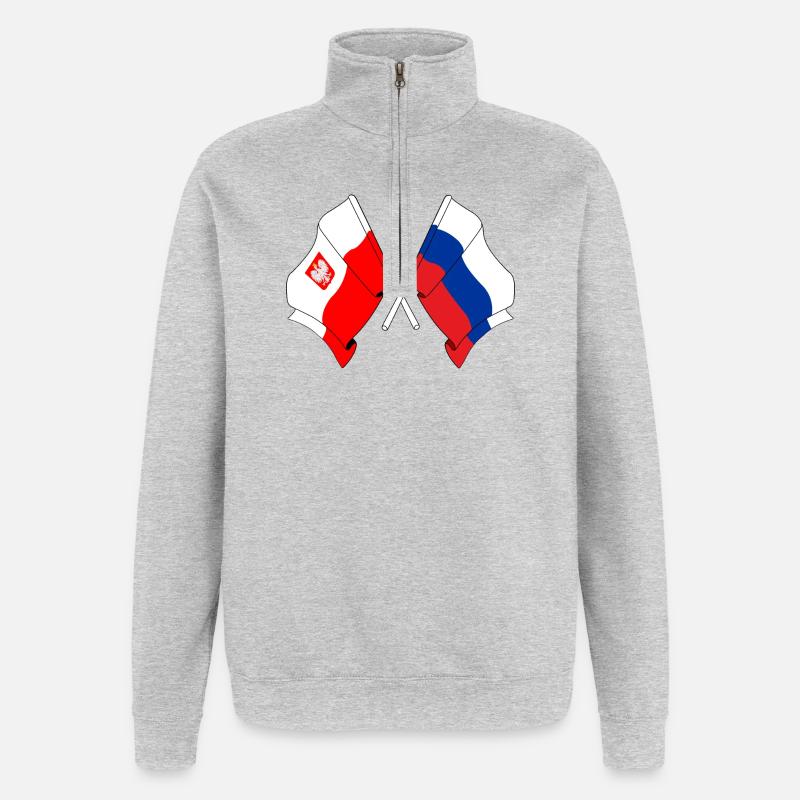 Drapeau Pologne, Russie - Sweat à zip 1/4 - gris chiné
