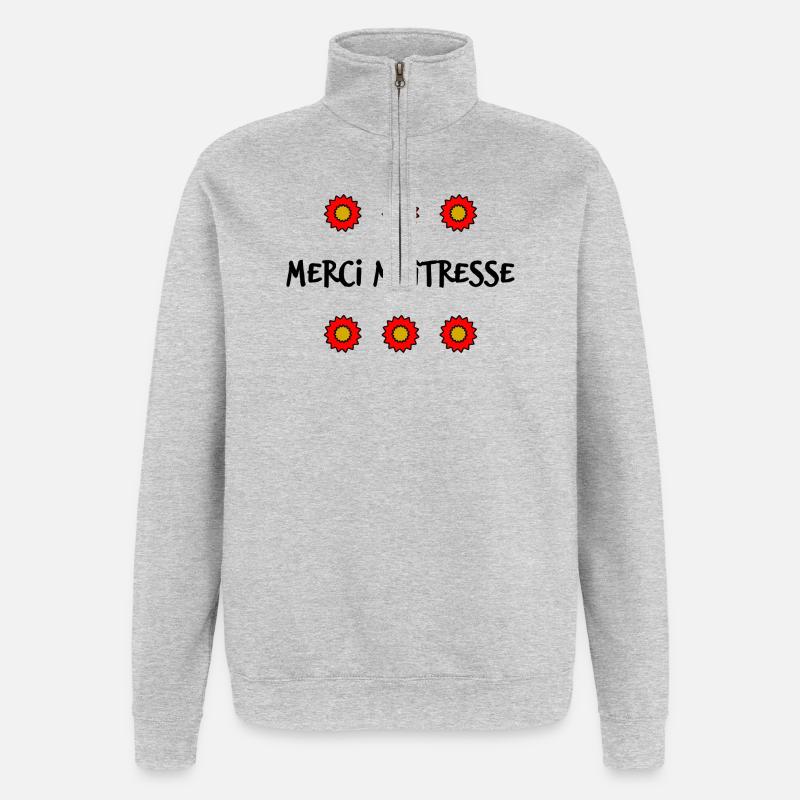 MAÎTRESSE. MAITRE. MERCI. MERCI MAÎTRESSE - Sweat à zip 1/4 - gris chiné